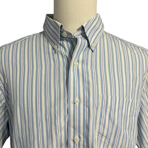L.L. Bean Men's Classic 100% Cotton Stripe Preppy Short Sleeve Button Shirt Sz L